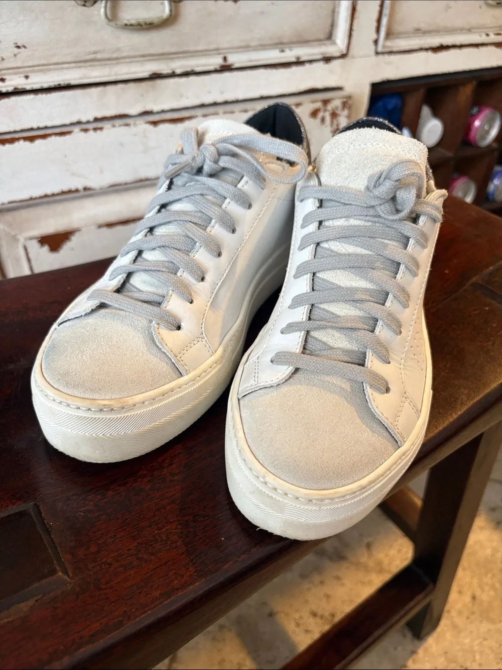 P448 Thea Leather and Suede Platform Sneakers size 37 made in Italy